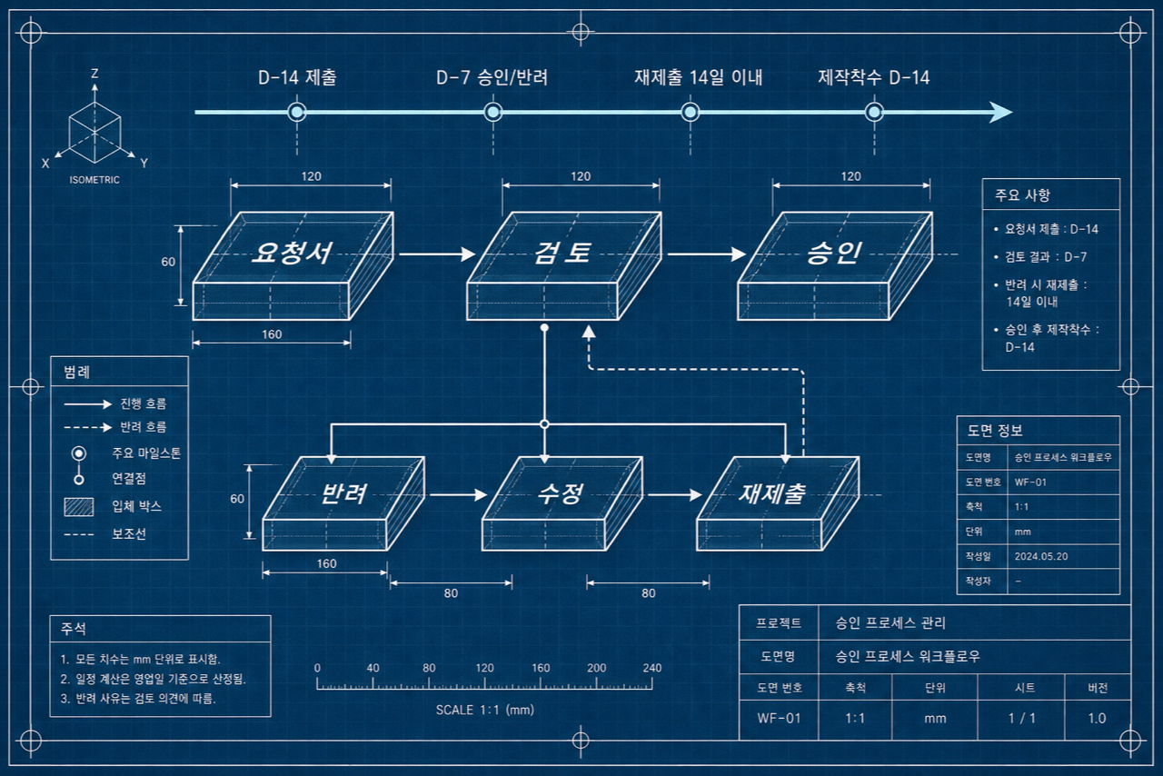 14일·7일·재제출 14일 — 자재승인 캘린더는 D-Day에서 거꾸로 그려야 흔들리지 않는다